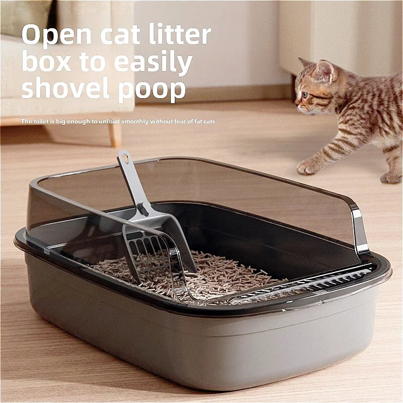 Cat Litter Box Thickening Kitty Sandbox Semi-enclosed High Side Splashproof Pet Bedpans with Litter Scoop Cleaning Cat Supplies