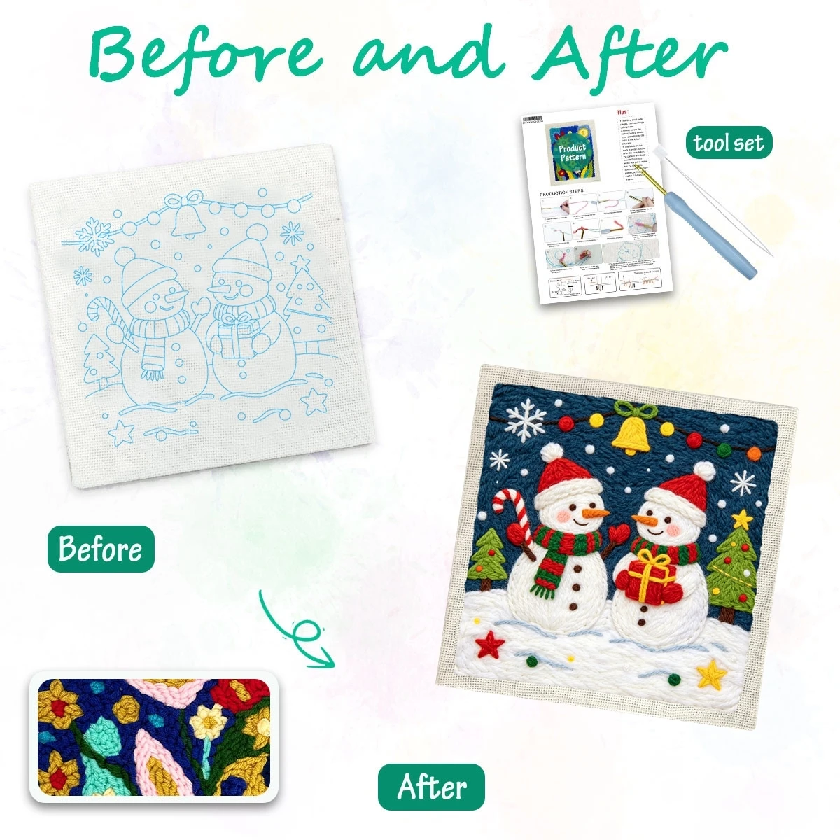 1 Set Weihnachts-Schneemann DIY-Stickerei-Set für Anfänger, Stick-Starter-Kit, Kreuzstich-Kunstgeschenk, Nadelarbeiten – Detail 2