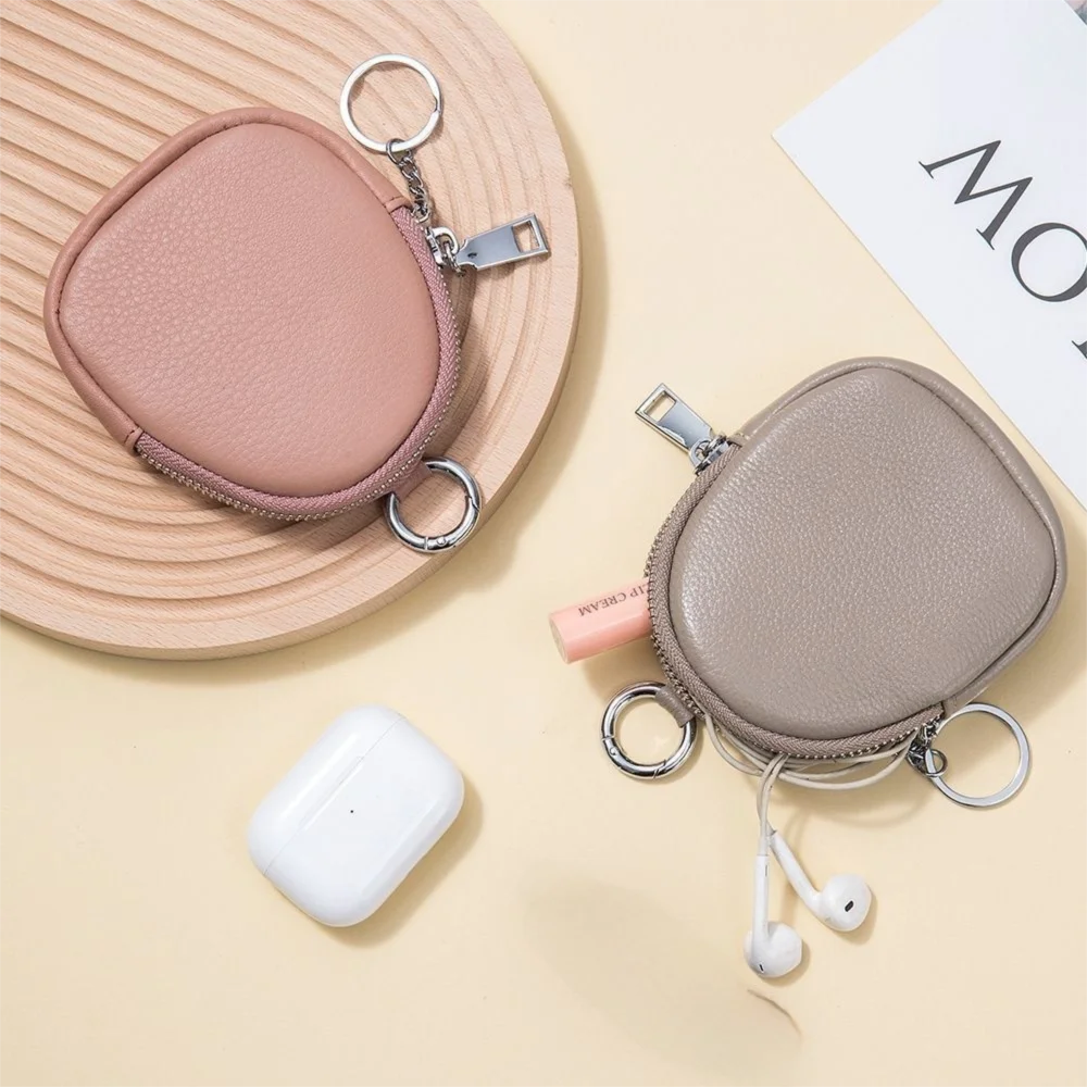Portable Mini Coin Purse Zipper Solid Color Money Bag Keychain with Key Ring Card Holoder Wallet