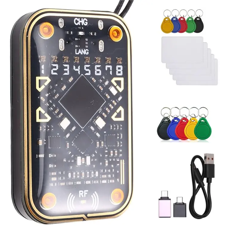 【RECOMENDAR】Chameleon V2.0 RFID Smart Chip Reader Emulator+ 15PCS UID/CUID Keychain Cards 125Khz 13.56Mhz Card Decoder NFC Copie