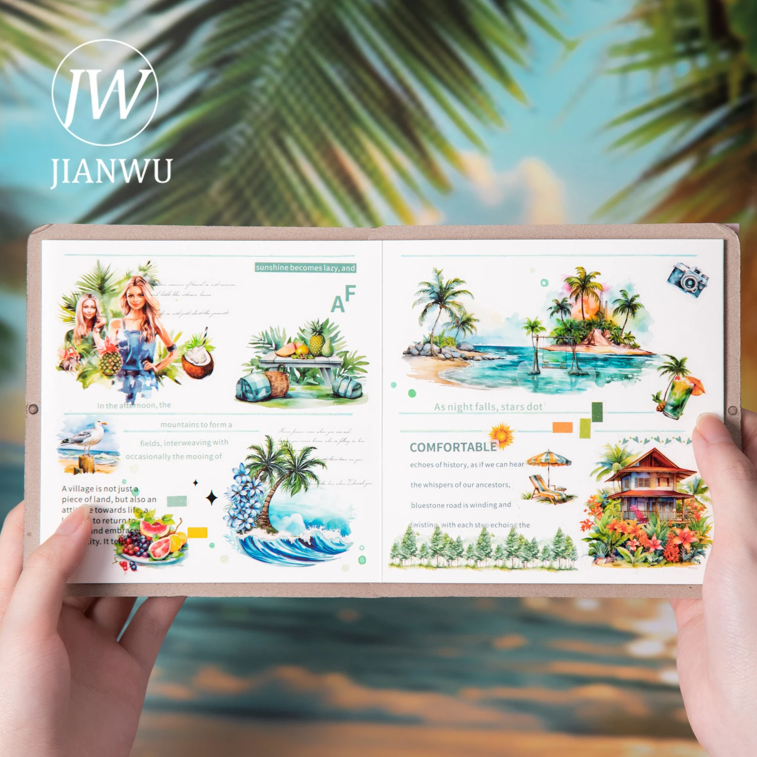 JIANWU 60 مللي متر * 200 سنتيمتر المشهد الاستوائي سلسلة خمر النبات البحر السفر المواد الكولاج PET الشريط الإبداعية مجلة بها بنفسك مجلة القرطاسية