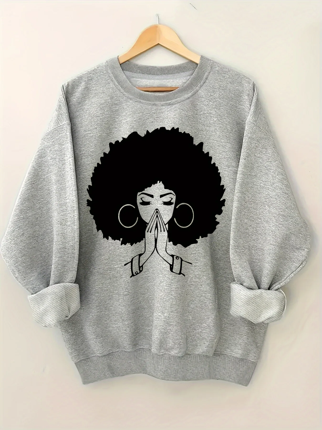 Women's autumn and winter loose casual explosive head girl prayer print thick long sleeved round neck pullover sweater