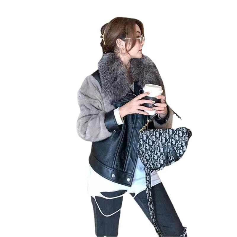 Women's Clothing Winter New Faux Fox Fur Coat PU Leather Patchwork Women's Loose Faux Mink Fur Jacket Fashion Comfortable