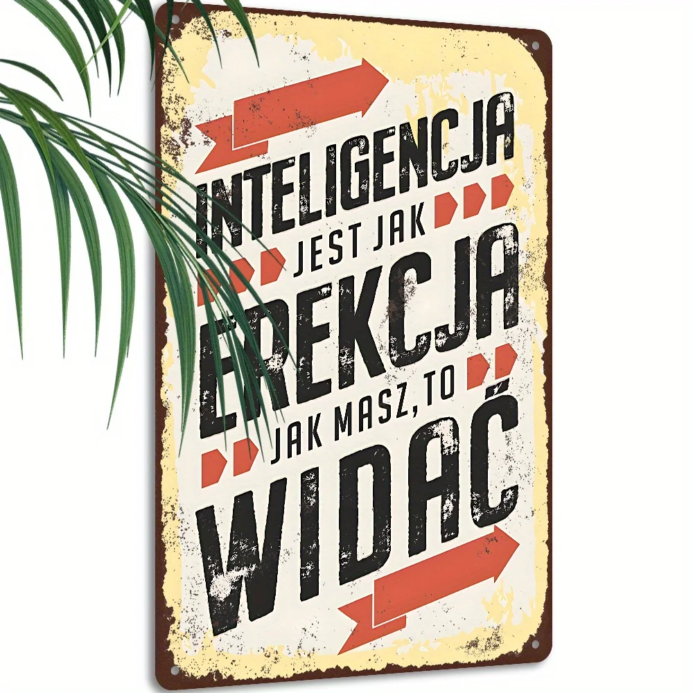 Intelligence Is Like an Erection-Only Matters If It's Visible, Polish Bold Humor Sign, for Man Cave Bathroom Decor