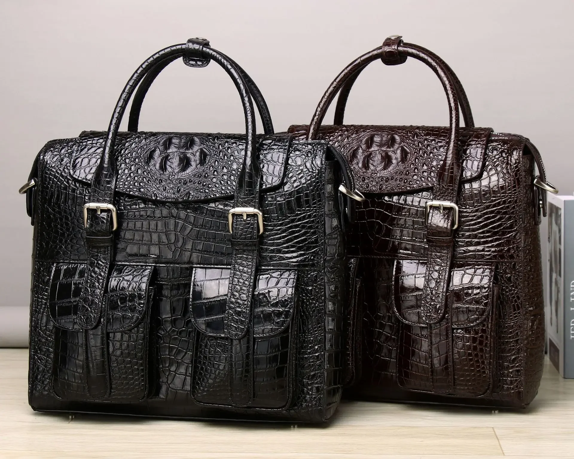 Sacs pour ordinateur portable motif crocodile pour hommes, cuir de vache véritable, étui à bombes pour hommes, marque de luxe, sacs à main pour hommes, sac d'ordinateur Messenger, nouveau