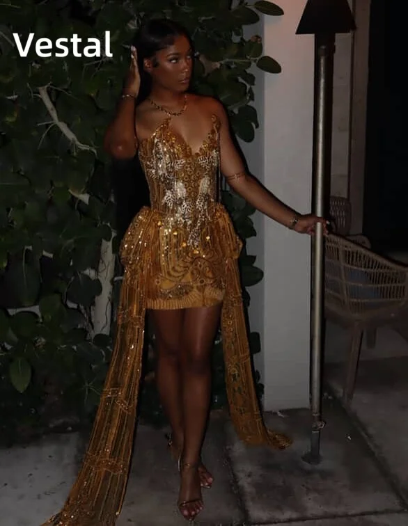 

Gold Sequin Homecoming Dress Corset Mini Dress Strapless Cocktail Evening Party Dress Customized