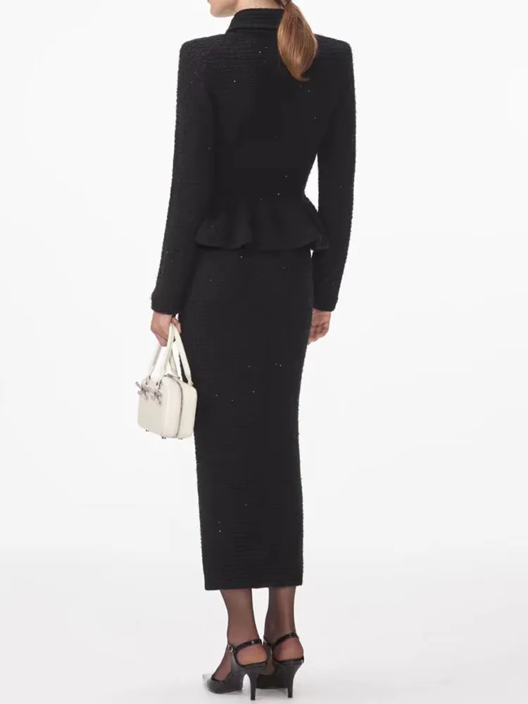 Woman clothingy2k fall and winter double-breasted drill sequins tweed long-sleeved Dresses2024 Slim and thin dresses for prom