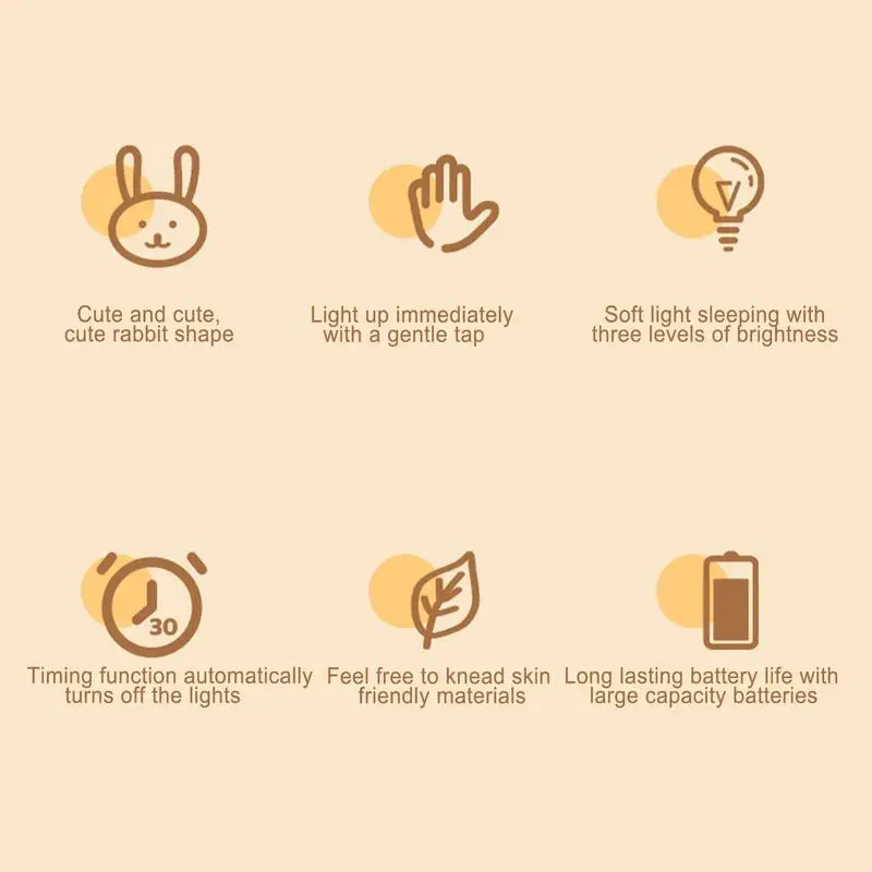 Animal Touch Night Lamp para berçário, Soft Rabbit Table Lamp para crianças, Big Face Rabbit Silicone Touch Lamp