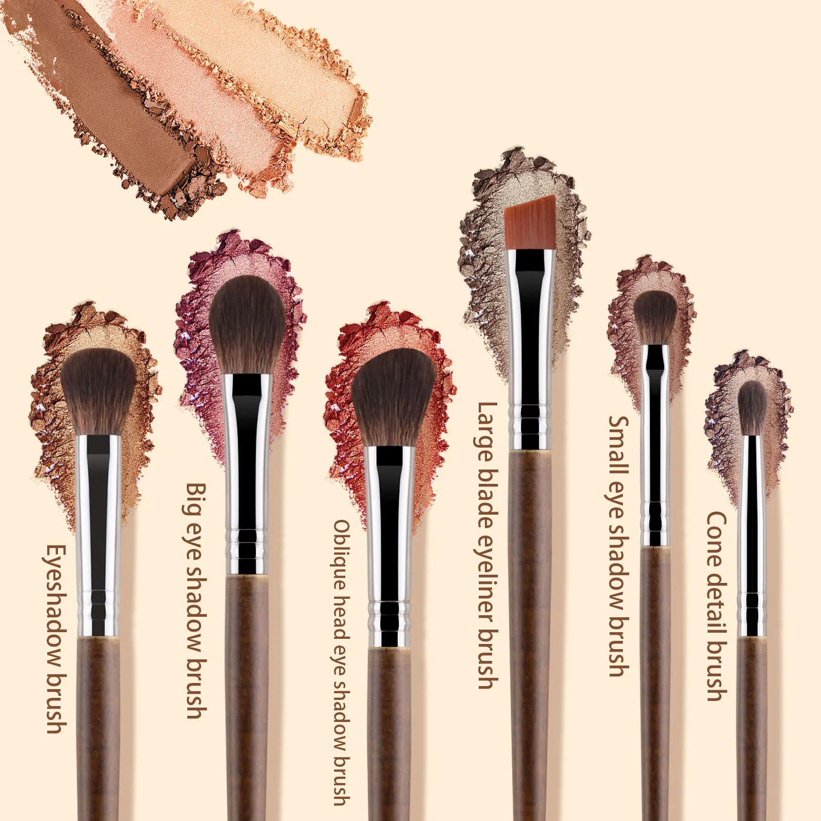 6 Stück Augen-Make-up-Pinsel, Lidschatten-Make-up, Smudge Crease, Augenbrauen-Detail, rauchiger Augenpinsel