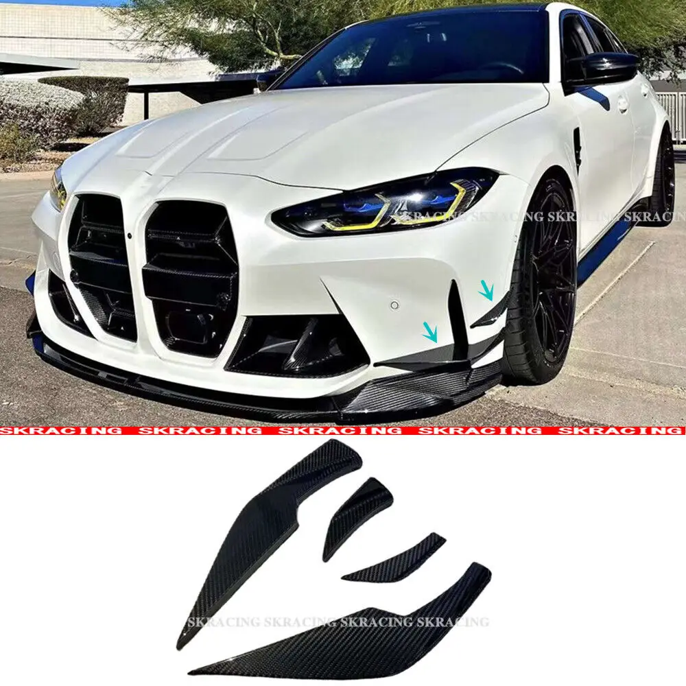 Car Accessoires Fits BMW G80 M3 G82 M4 Dry Carbon Fiber Front Bumper Side Splitter Canards Fins