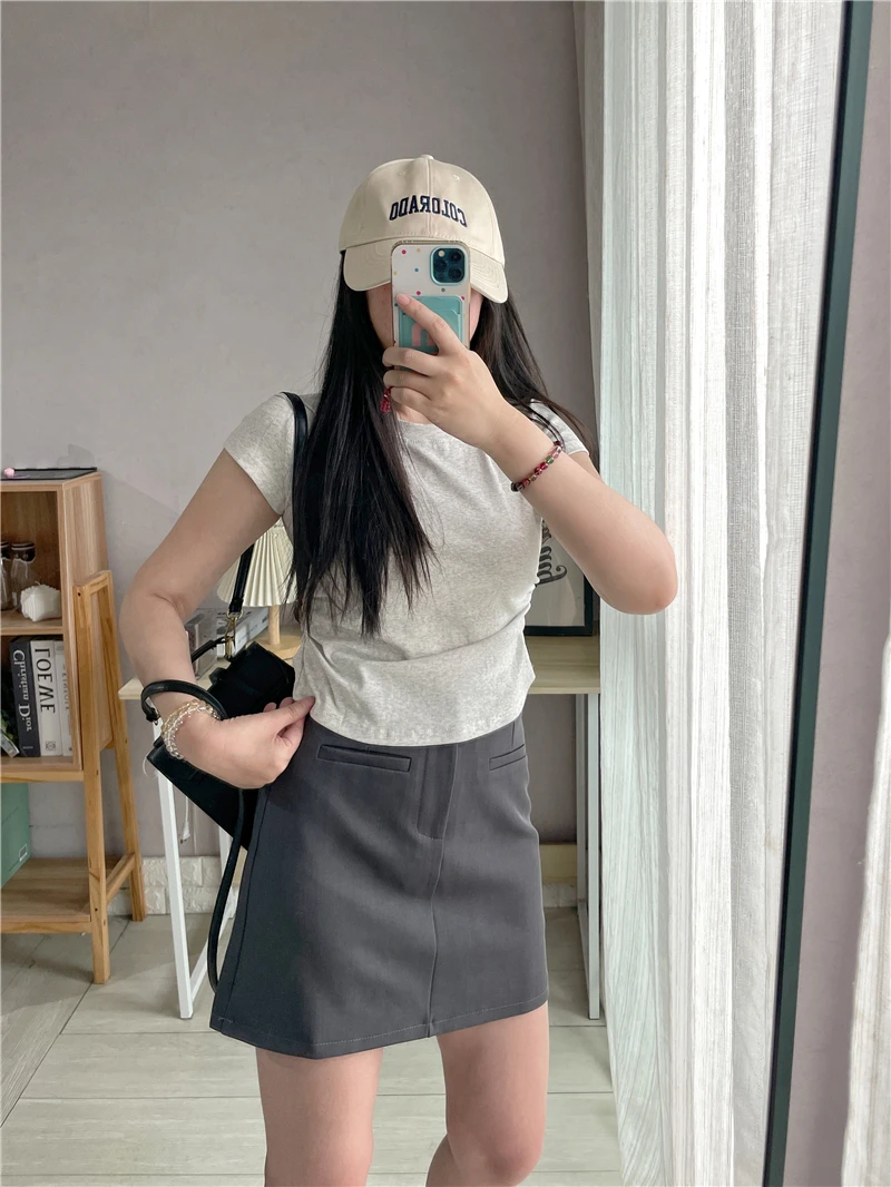 

ay Suit Sle High Waist A-Line Skirt Women's American Sle Busin Casual Polyester Fabric Skirts for Ladies