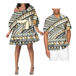 Dresses Women Off Shoulder Custom Polynesian Tongan Fijian Tribal Pacific Island Dress Designs Couples Matching Outfits 2024