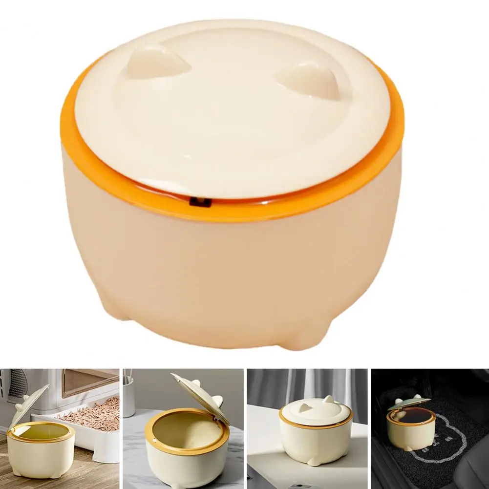 Easy Clean Mini Trash Cute Cat Ears Lid Mini Trash with Capacity for Bathroom Desktop Odor Insulation Basket Odor Isolation Bin