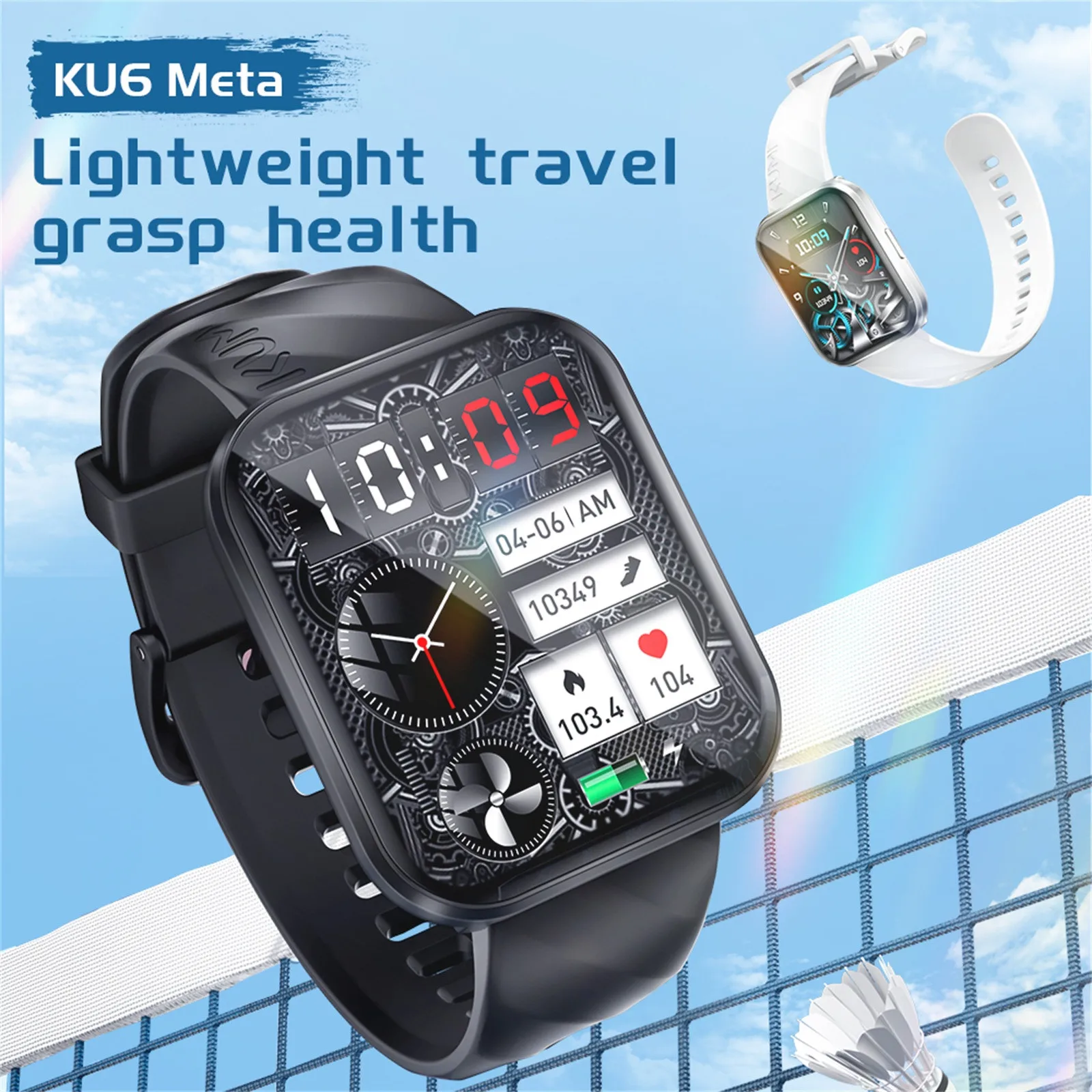 

Kumi Ku6 Meta Smartwatch 1.96 Inch Full Screen For Android Phones, Ip68 Waterproof Smart Watches Heart Rate, Blood Oxygen