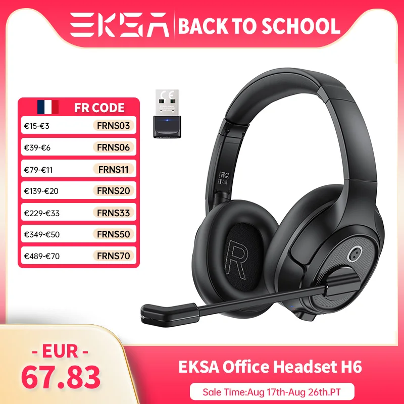 EKSA H6 écouteurs sans fil Bluetooth 5.0 casque avec Dongle USB ENC appel bruit annulation micro 30H temps de jeu pour …
