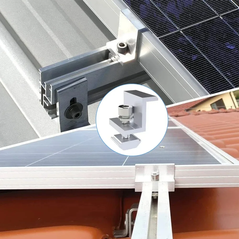 Pinces de support réglables pour panneau solaire, support PV pour panneau solaire 30mm 35mm 40mm, Clip de montage, pince intermédiaire et d'extrémité pour la fixation solaire