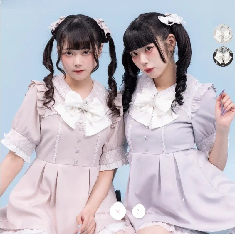 Cute Japanese Sle Lolita Dr with Lace Splicing Diamond Stiers ort Skirt Lace High Waist Princ Sle Summer D...