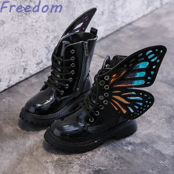 Super cute for children Halloween black boots colorful transparent butterfly wings versatile