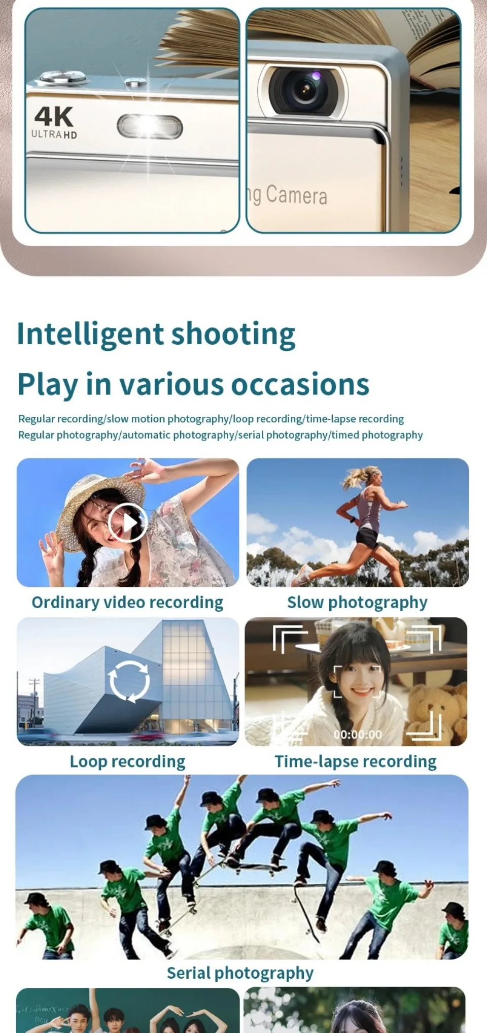 4K HD Sliding Digital Camera 64MP Retro CCD‑Style Mini Camera IPS Screen Multiple Shooting Modes Student Campus Photo Video Cam