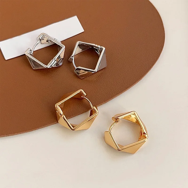 925 Sterling Silver 18K Gold Plated Simple Hexagonal Earrings for Women, Fashionable Wedding Party Gift Jewelry