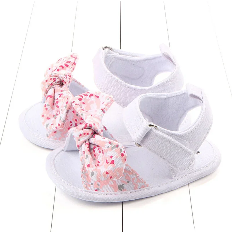 

Summer Baby Girls Sandals Cute Print Bow Anti-Slip Flat Shoes for Infant Comfortable Soft Soled Toddler First Walkers 0-18M