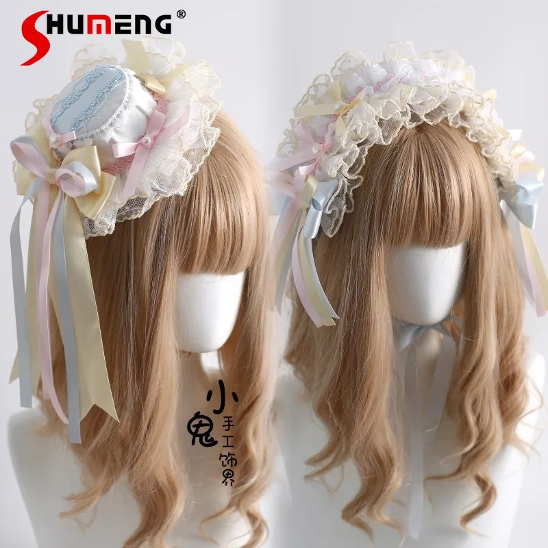 

Handmade Candy Color Satin Ballet Style Hairband KC Hanamaru Hair Clip Brooch Luxurious Feather Hat Flat Hat Small Accessories