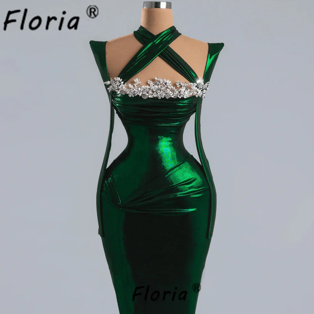 Błyszcząca, ciemnozielona suknia wieczorowa w stylu syreny, z długimi rękawami, wykonana z specjalnej tkaniny, idealna na przyjęcia celebrytów, studniówki i inne specjalne okazje, kolekcja 2025, robes de soirée.