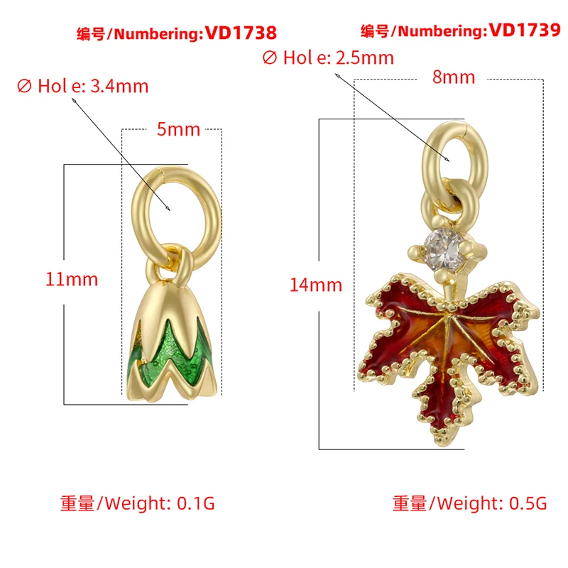 ZHUKOU Autumn And Winter New Pistil Maple Leaf-shaped Brass Metal Pendant DIY Jewellery Making Accessories:VD1738 VD1739