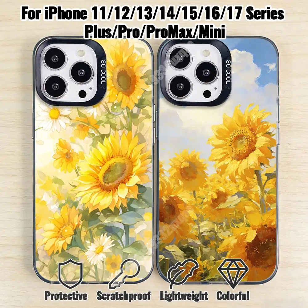 

Beautiful Watercolor Sunflower Phone Case for iPhone 17 16 15 14 13 12 11 Pro Plus Max Mini X XS Silicone Hard Cover