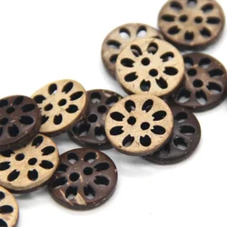 13mm Flower Carved Natural Coconut Wood Natural Buttons For Clothing Small Sewing Crafts Shirt Children Scrapbooking Wholesale