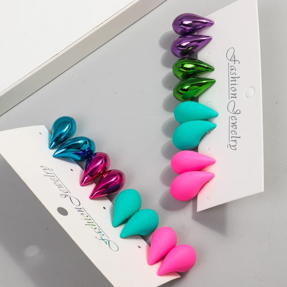 4Pair/Set Small Acrylic Waterdrop Earrings Dupes for Women Mixed Colors Chunky Tear Drop Y2K Earring Hoops Vintage Jewelry Sets