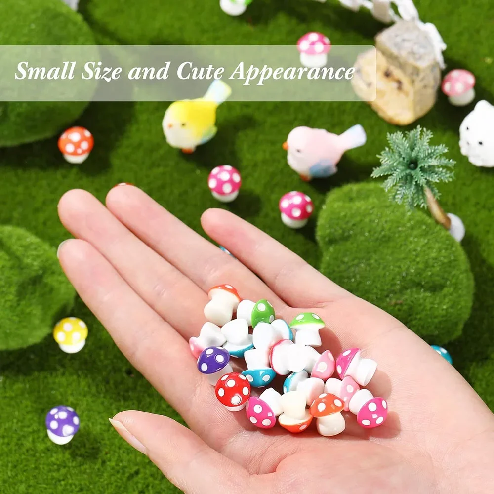 100Pcs Tiny Mushrooms Mini Figurines Colorful Indoor Outdoor Mushroom Statue Decor for Garden Landscape Bonsai Craft Ornament