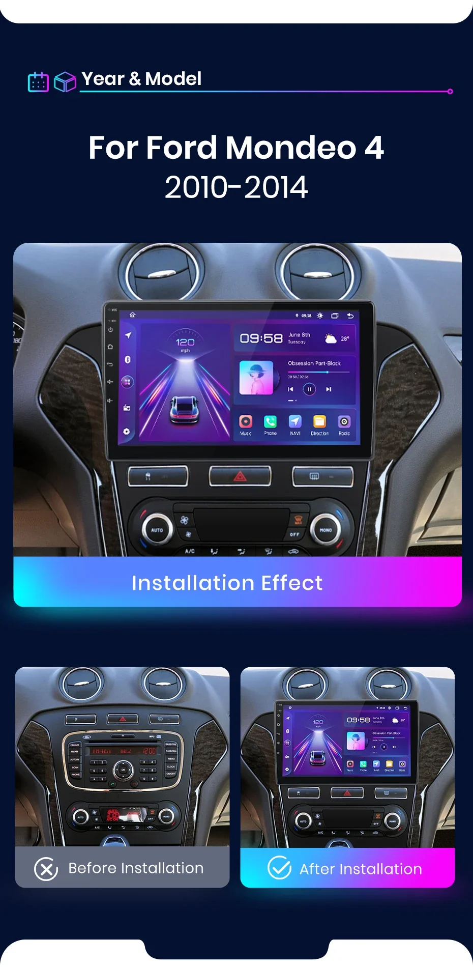 Junsun kabelloses carplay android auto radio für ford mondeo 4 mk4 2012-2015 auto intelligente systeme rds bt dsp 2 din autoradio – Detail 5