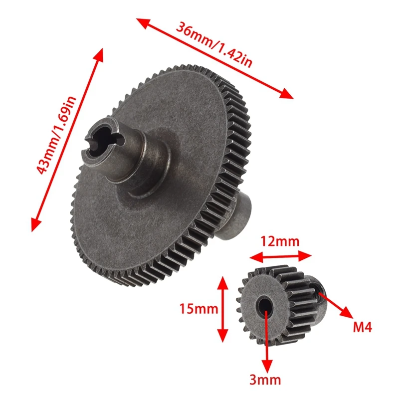 Engrenagem de redução de engrenagem principal diferencial de aço metálico + engrenagem do motor para Wltoys 104001   Acessórios de peças de atualização de carro RC 1/10