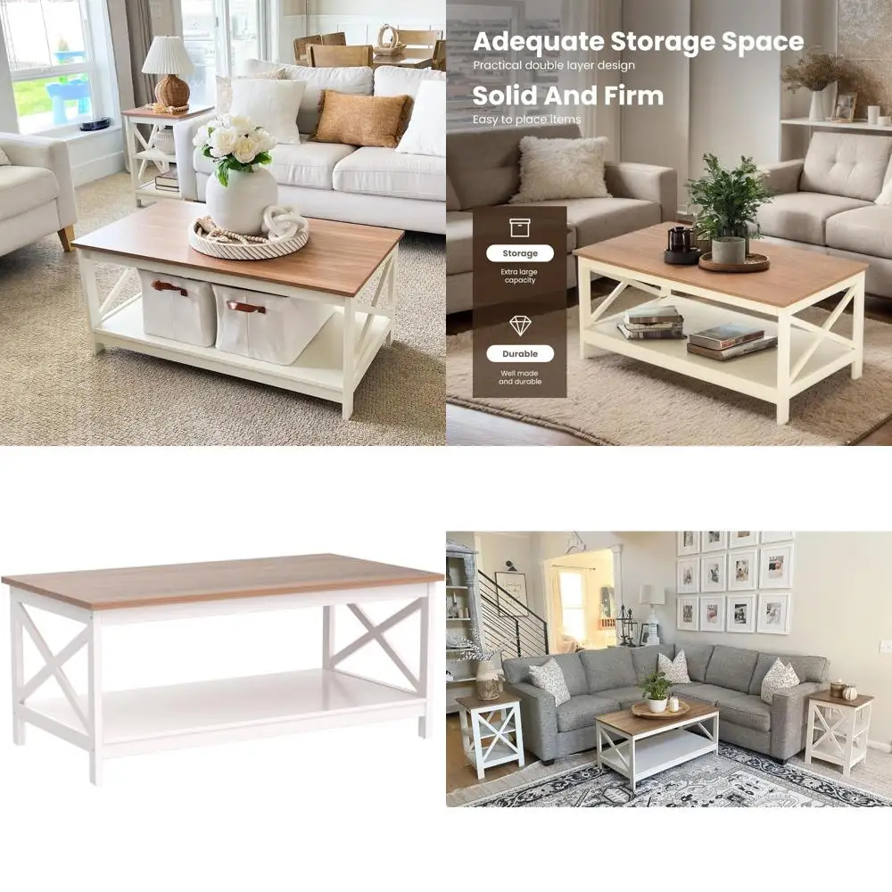 

Журнальный столик в деревенском современном фермерском доме с местом для хранения вещей, белый набор торцевых столиков для гостиной