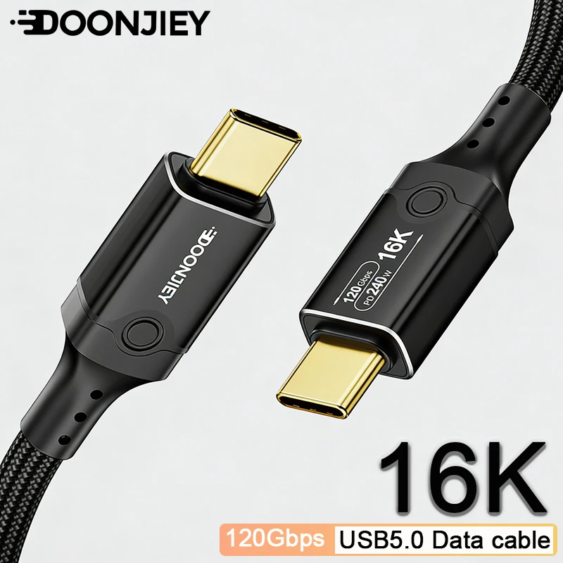 High Speed 120Gbps Thunderbolt 5/4 USB 5 Cable 240W 16K@60Hz Type C Fast Charging USB C To C Data Transfer Cord for Laptop Table