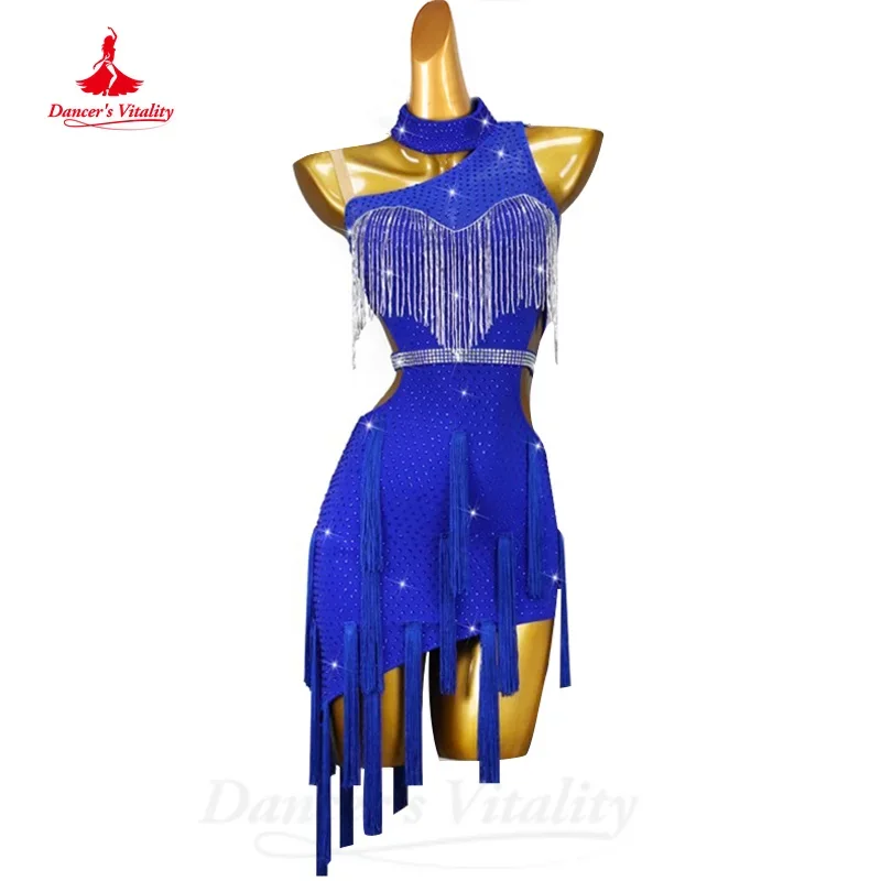 Vestido de baile latino personalizado para adultos y niños, ropa de lujo, diamantes de imitación, borla Sexy, Tango, Chacha, Samba, vestidos de competición