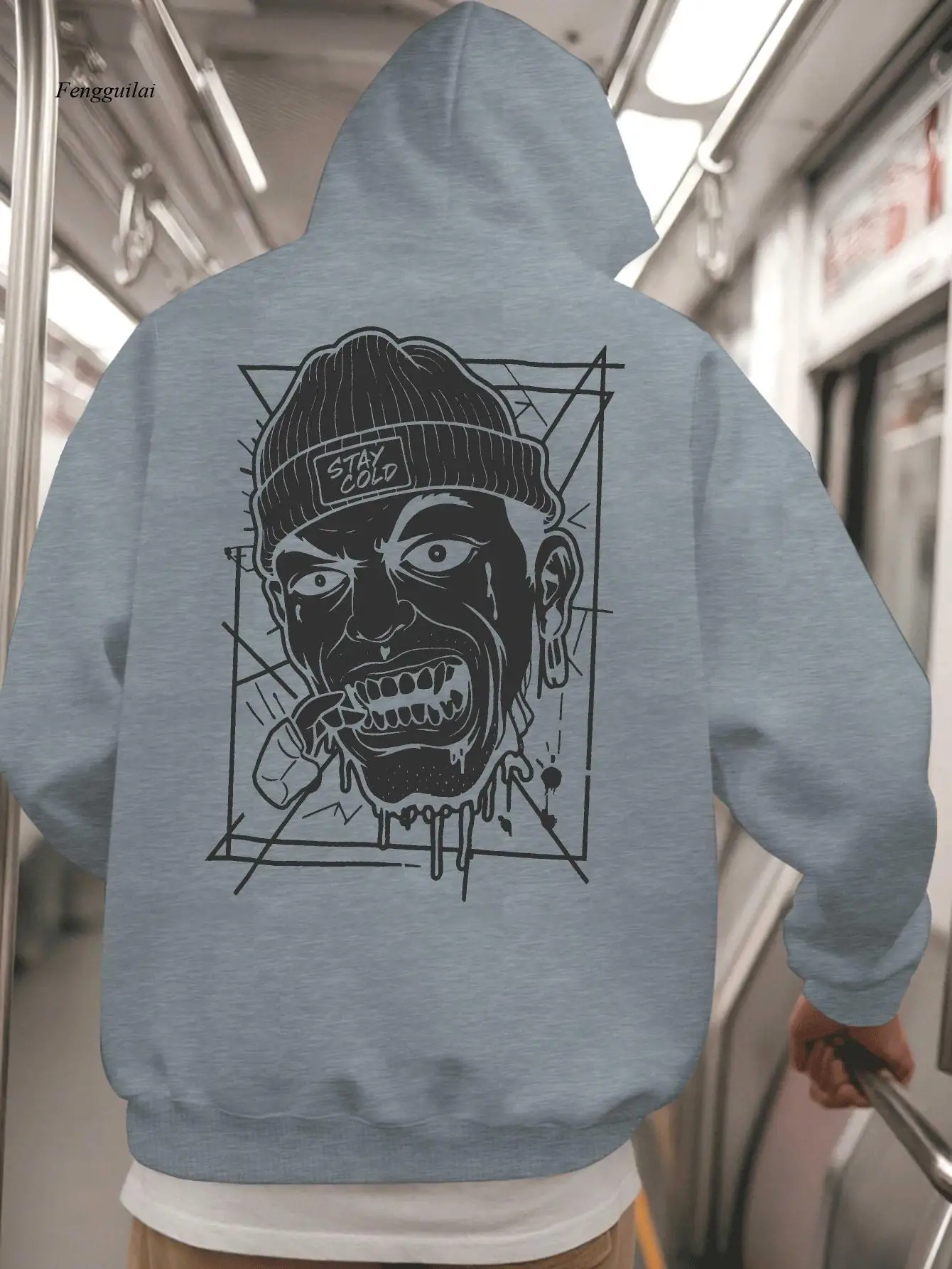 سويت شيرت بقلنسوة من القطيفة - بلوفر شتوي دافئ كبير مع قماش ناعم وطباعة حروف وياقة بغطاء للرأس #1