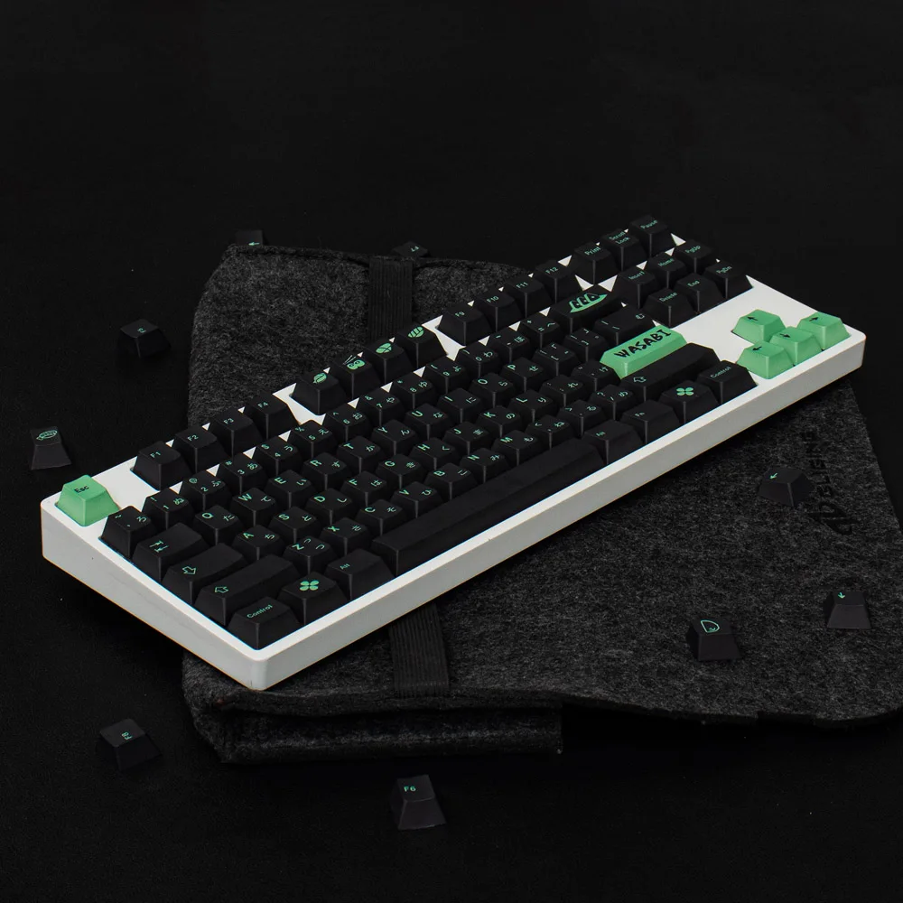 Wasabi Keycaps Green Original Height PBT Sublimation Large Full Set Mechanical Keyboard Caps 68/10