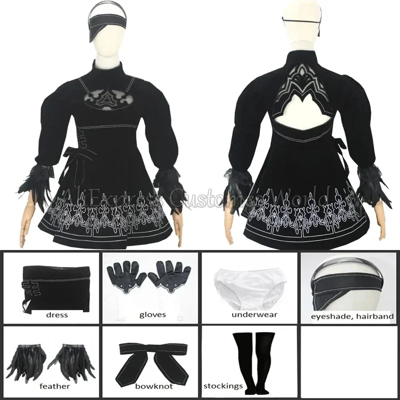 

2025 Anime YoRHa No. 2 Type B Cosplay Costume Game Automata 2B Dress NieR Uniform Eyemask Gloves Halloween Party Outfits jd;2