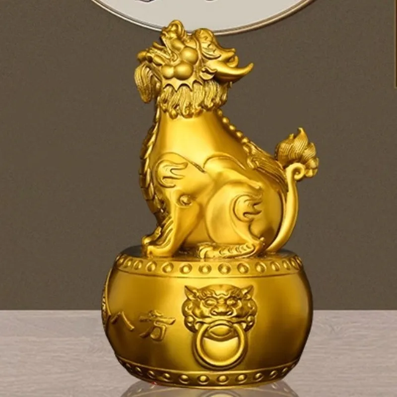 Brass "Roaring at the Sky" Ornament, a majestic mythical beast that commands respect from all directions, a home decor piece fea