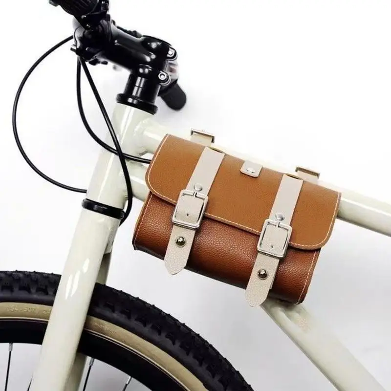 Motorcycle Tool Bag PU Leather Cycling Handlebar Bag Cycling Pack Motorcycle Bag Front Fork Storage Accessory Bag For Cycling