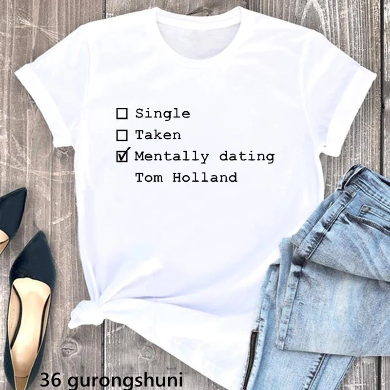 Fashion Tom Holland Grapphic Print Tshirts Women White Funny T Shirt Female Harajuku Shirt Summer Fashion Tops Tee Shirt Femme