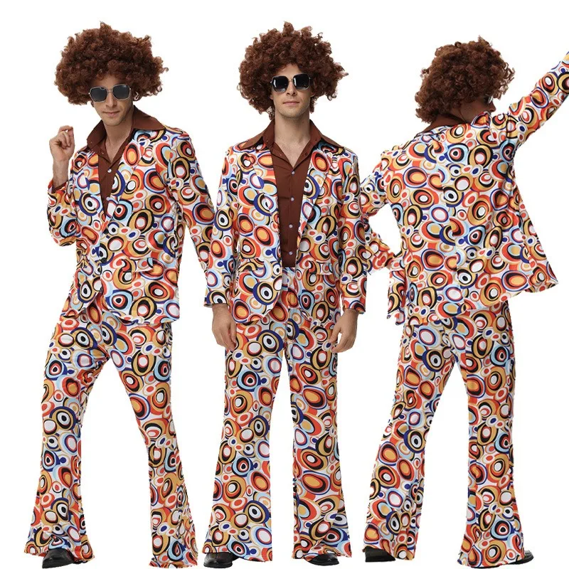 Men Women Retro 70s 80s Hippie Costume Disco Rock Hip-Hop for Cosplay Couples Purim Halloween Party Fantasia Dress Up view 5
