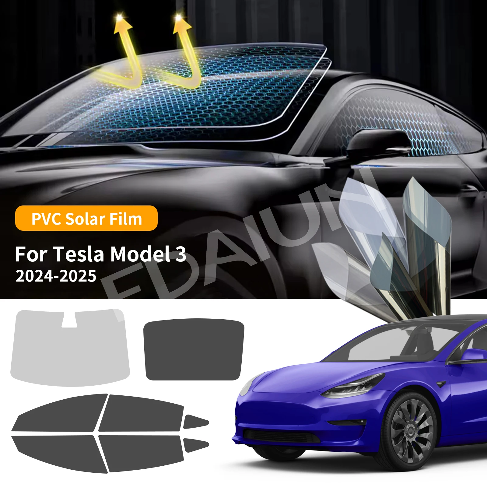 

Для Tesla Model 3 2017 2018 2019 2020 2021 2022 2023 Highland 2024 2025 Автомобильное стекло Тонировка УФ-пренарезанная красочная оконная пленка