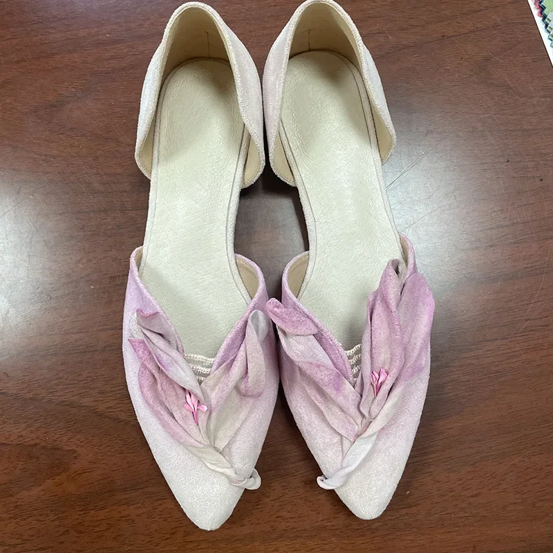 Super Nice Shoes Women\'s New Summer Niche Design Sandals Aesthetic Petal Pointed Toe Shallow Flat Shoes Handmade