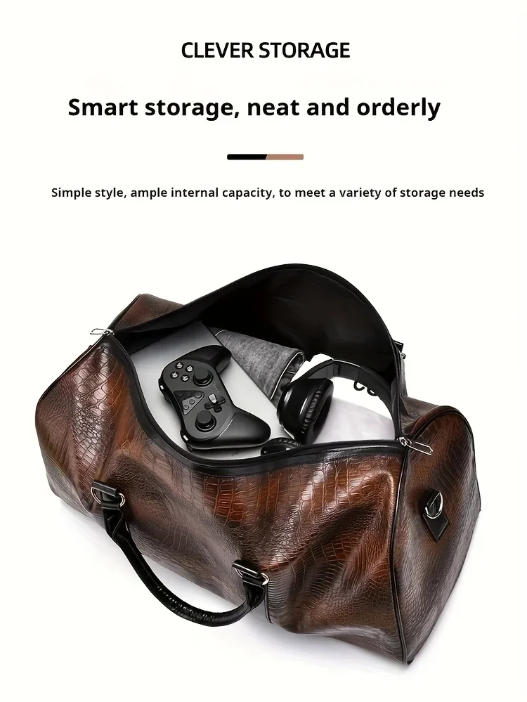Retro-Reisetasche mit Krokodilstruktur und großem Fassungsvermögen – langlebiges Unisex-Urlaubsgepäck, vielseitiges Geschenk für Männer und Frauen – Detail 5
