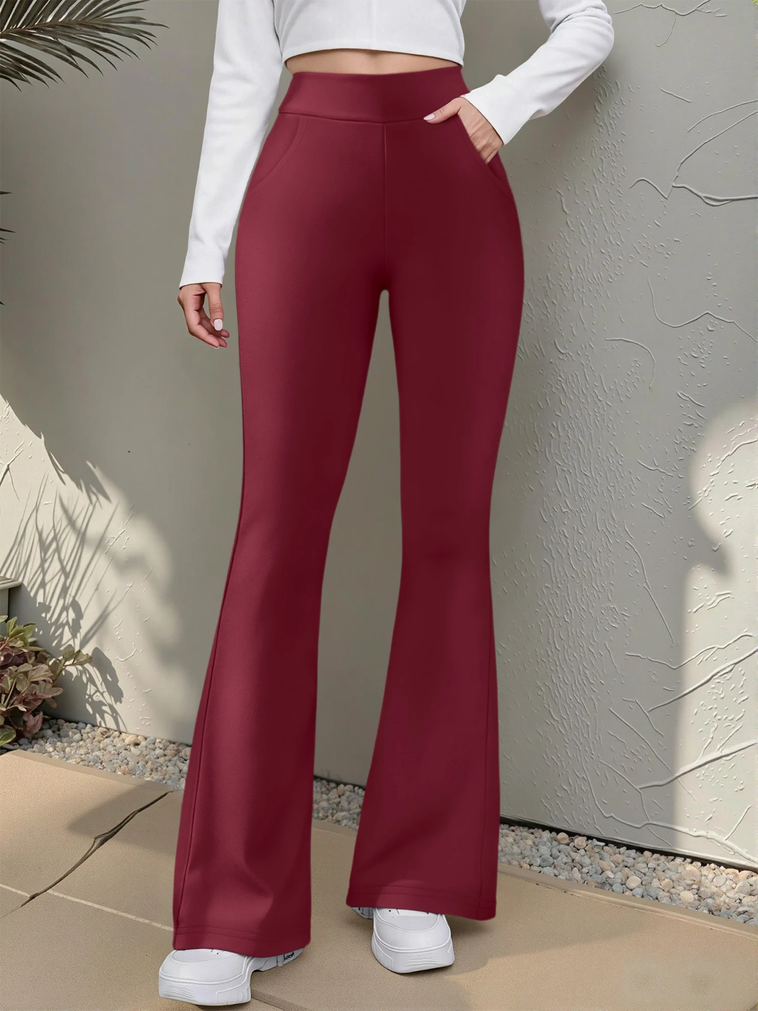 Streetwear High-Waist Flare-Hosen für Damen, dehnbare Bootcut-Leggings, Hip-Hop-Trendy-Schlaghosen mit Taschen für den Alltag. – Detail 5