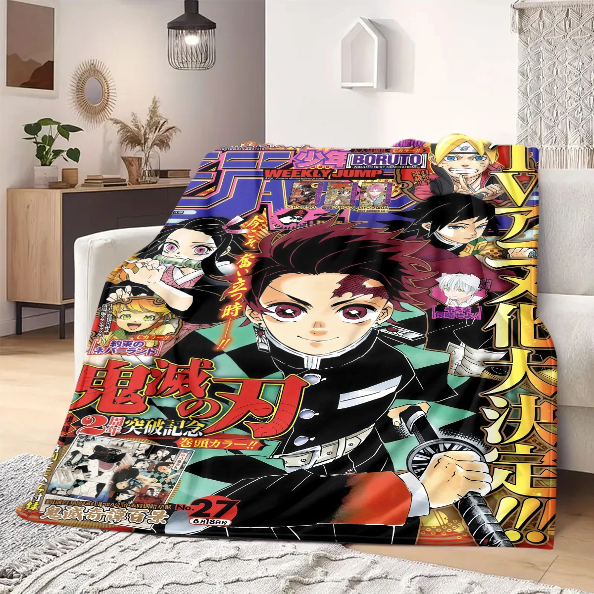Demon Slayer Flannel Blanket Vibrant Print Fit For Bedroom Sofa Bed Chair Travel Picnic -HE20