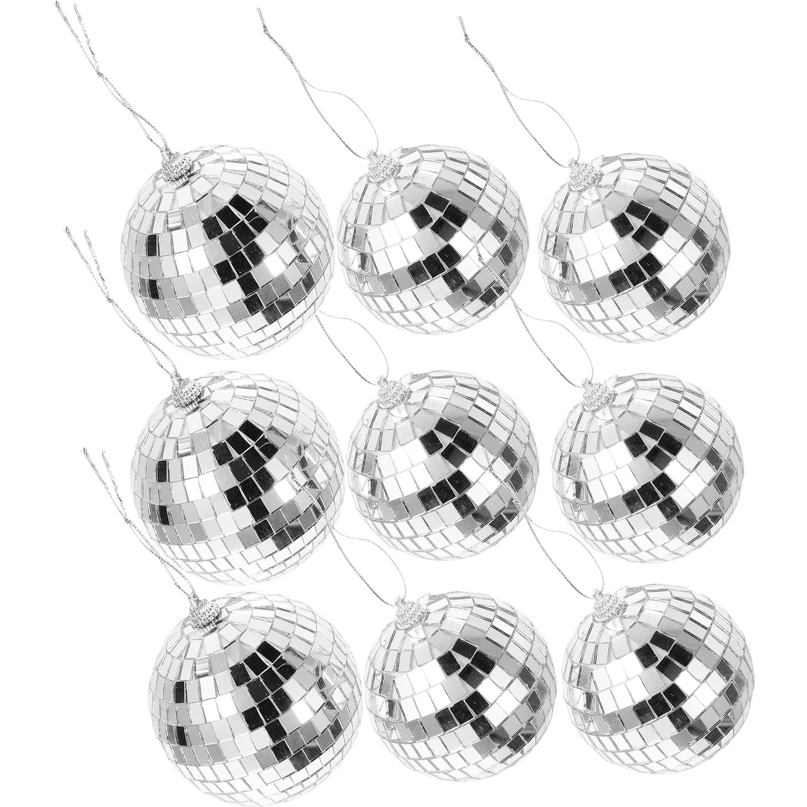 

9pcs Mirror Disco Ball Hanging Decor Reflective Party Wedding Christmas Decoration For 70S Disco Theme Event Silver Pendant